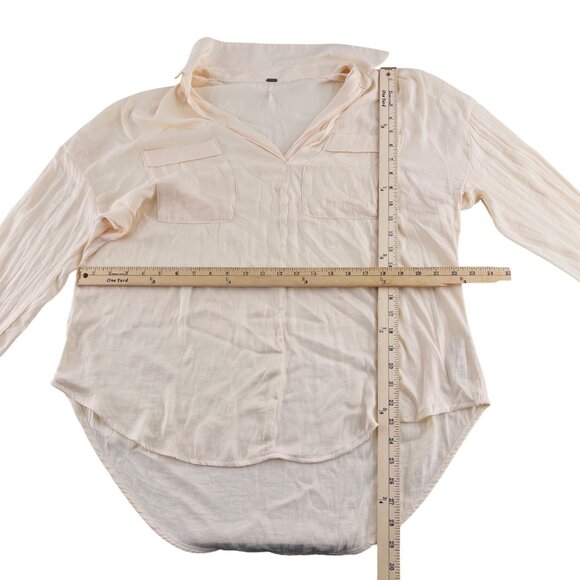 Free People Women's Blouse size Small Ivory Satin Long Sleeve oversized - Picture 3 of 8
